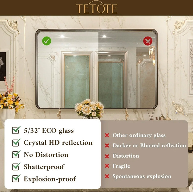 TETOTE 24 x 36 Inch Brushed Silver Metal Frame Mirror - photo 3