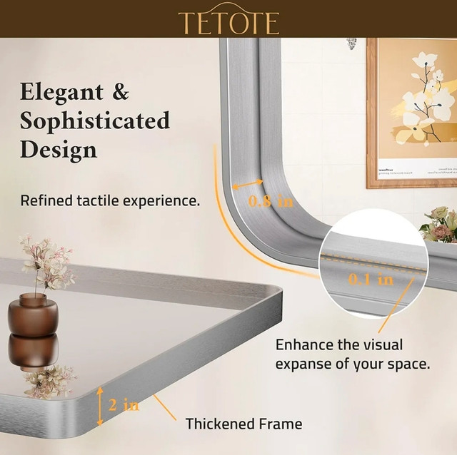 TETOTE 24 x 36 Inch Brushed Silver Metal Frame Mirror - photo 4