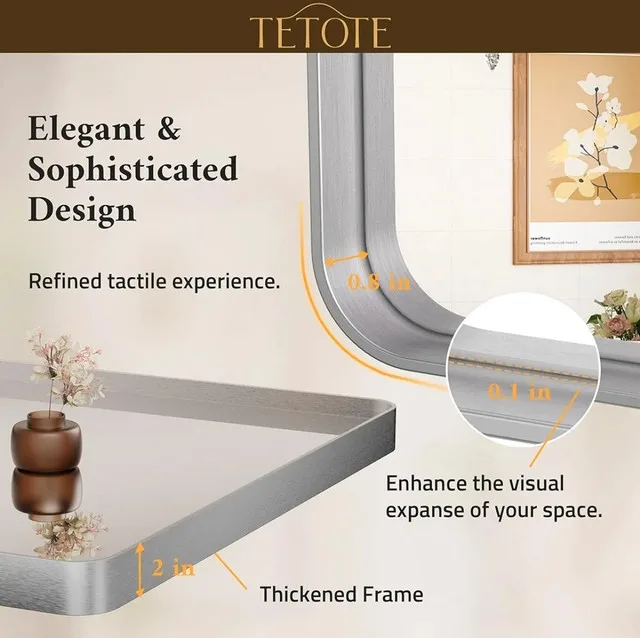 TETOTE 24 x 36 Inch Brushed Silver Metal Frame Mirror image indicator(4)