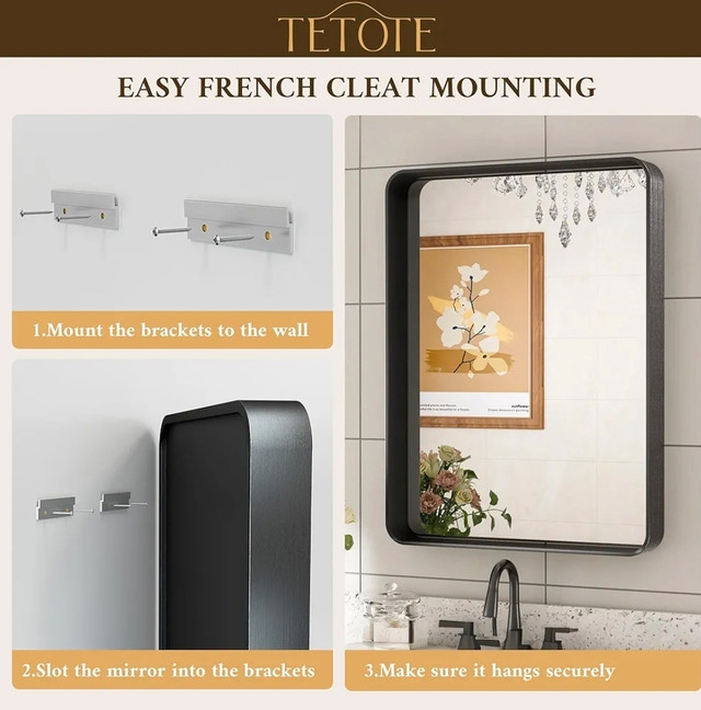TETOTE 24 x 36 Inch Brushed Silver Metal Frame Mirror - photo 5