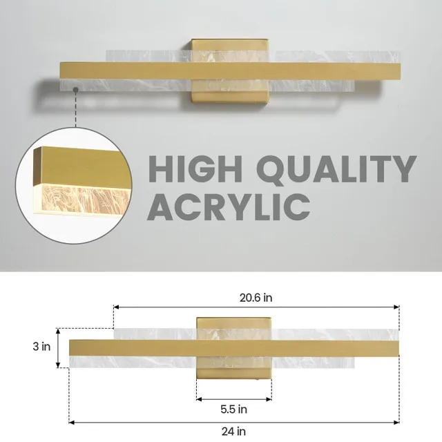 NEW HAHZT 24 inch Brushed Gold 28W LED Vanity Light image indicator(2)