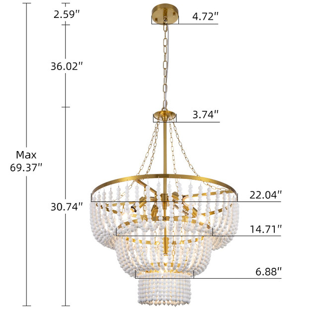 BRAND NEW Wellmet 22” Boho Wood Beaded Chandelier, Gold - photo 3