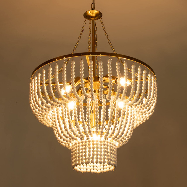 BRAND NEW Wellmet 22” Boho Wood Beaded Chandelier, Gold - photo 4