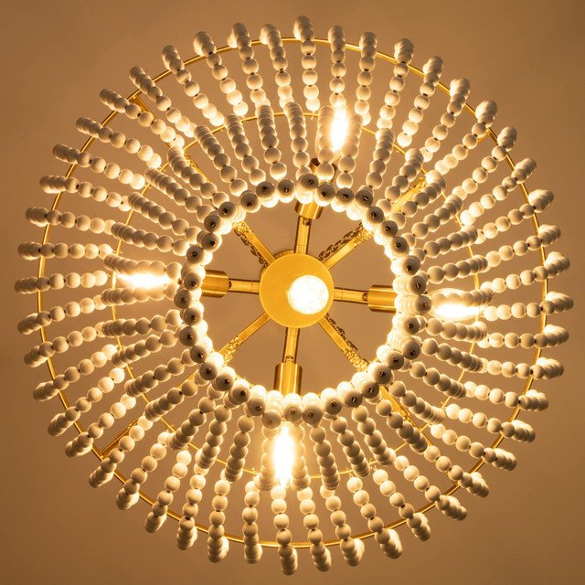 BRAND NEW Wellmet 22” Boho Wood Beaded Chandelier, Gold - photo 5