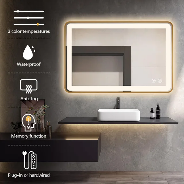 Niccy 30"x22" Gold Frame LED Bathroom Mirror BRAND NEW image indicator(4)