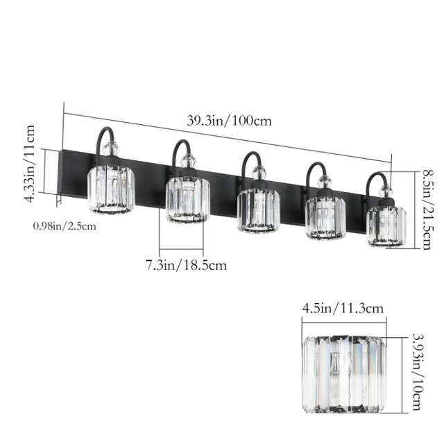 NEW Ralbay Crystal Matte Black Vanity Wall Light - photo 3