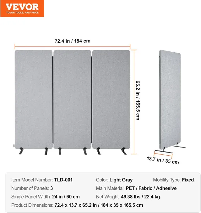 VEVOR 72 x 65 Inch 3 Panels Soundproof Folding Room image indicator(7)