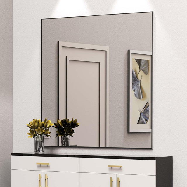 WONSTART 36" x 36" Bathroom Mirror, Black Frame NEW