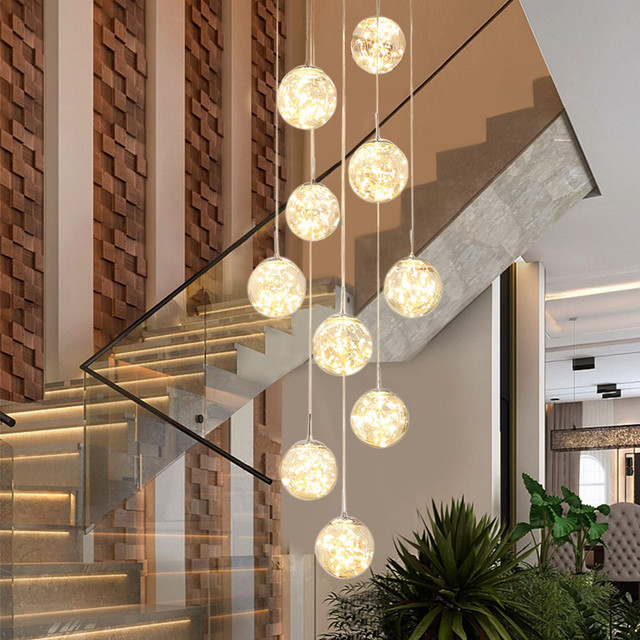 KAUCQI 10-Light LED Stairs High Ceiling Chandelier