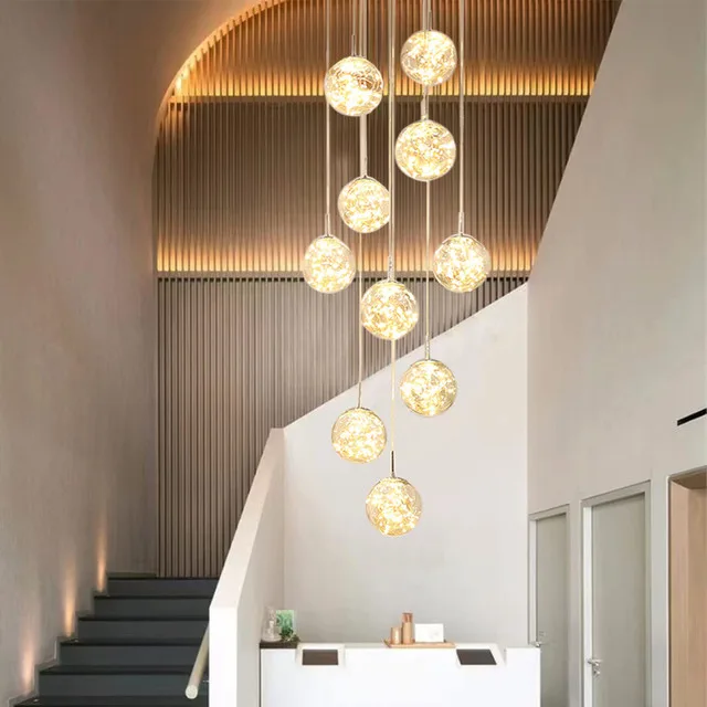 KAUCQI 10-Light LED Stairs High Ceiling Chandelier image indicator(2)