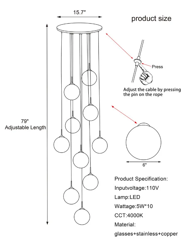 KAUCQI 10-Light LED Stairs High Ceiling Chandelier image indicator(4)
