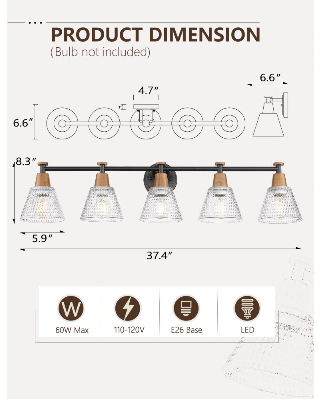 FEMILA 37 Inch 5-Light Vanity Light Fixture - photo 3