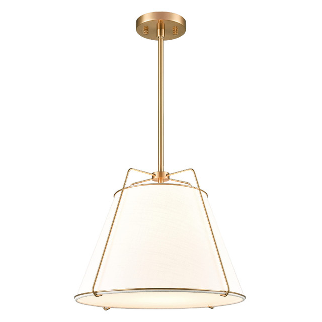 Light Society 15 Inch Brass Chandelier White Shade