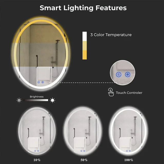 STARBIVO 20x28 Inch Oval LED Bathroom Mirror image indicator(3)