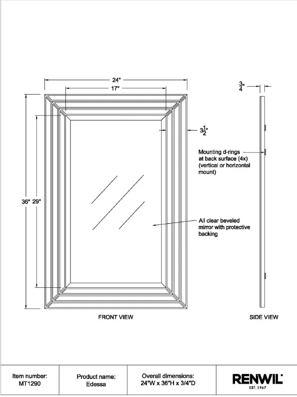 New RenWil Edessa 24" x 36" Wall Mount Beveled All Glass image indicator(7)