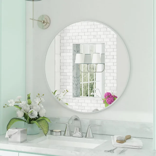 HBCY Creations 36" Round Metal Frame Mirror, Silver image indicator(3)