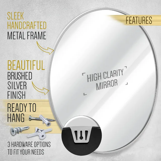 HBCY Creations 36" Round Metal Frame Mirror, Silver image indicator(5)