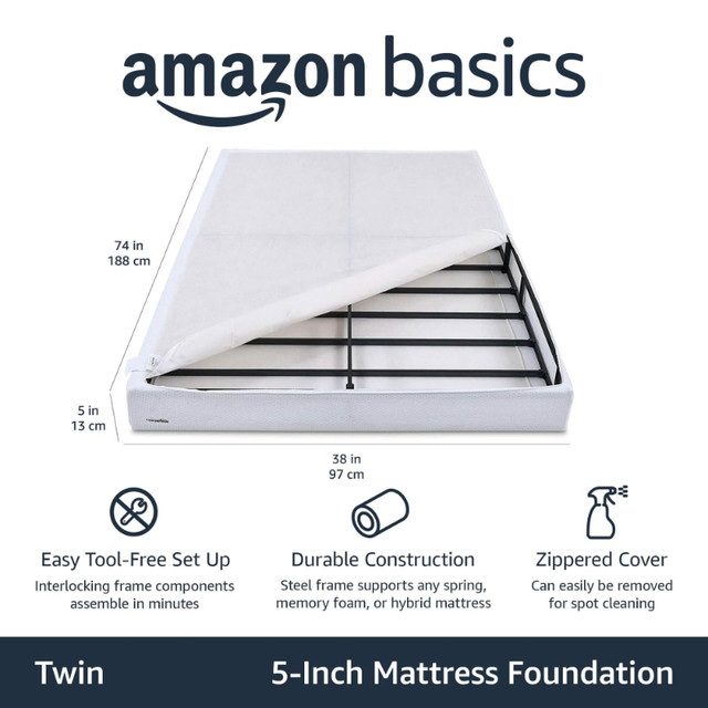 Amazon Basics 5 Inch Twin Smart Metal Box Spring NEW - photo 2