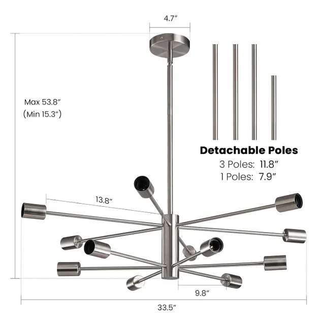 RUIYEY Sputnik Chandelier, Brushed Nickel, NEW image indicator(2)
