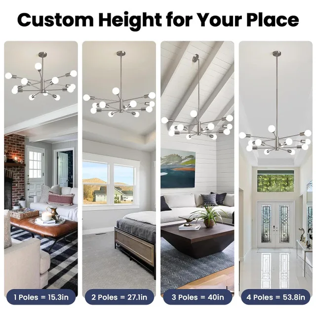 RUIYEY Sputnik Chandelier, Brushed Nickel, NEW image indicator(3)