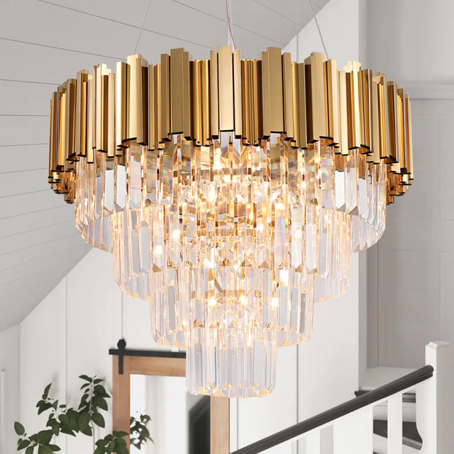 Akeelighting 22" Modern Crystal Gold Chandelier 4 Tier, NEW