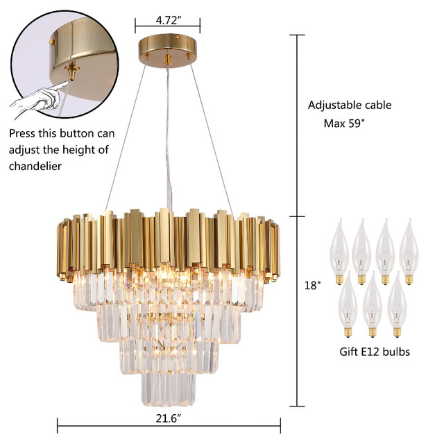 Akeelighting 22" Modern Crystal Gold Chandelier 4 Tier, NEW - photo 5