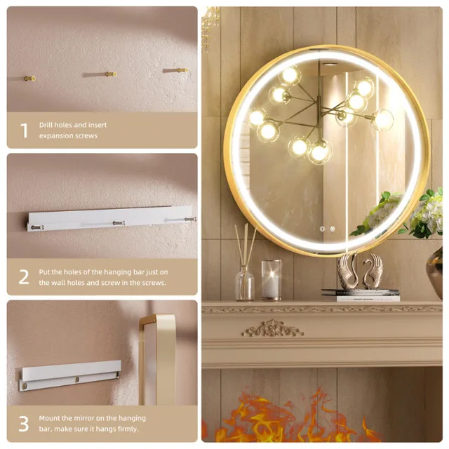 Hasipu 24” Round Gold Metal Frame LED Bathroom Mirror NEW image indicator(5)