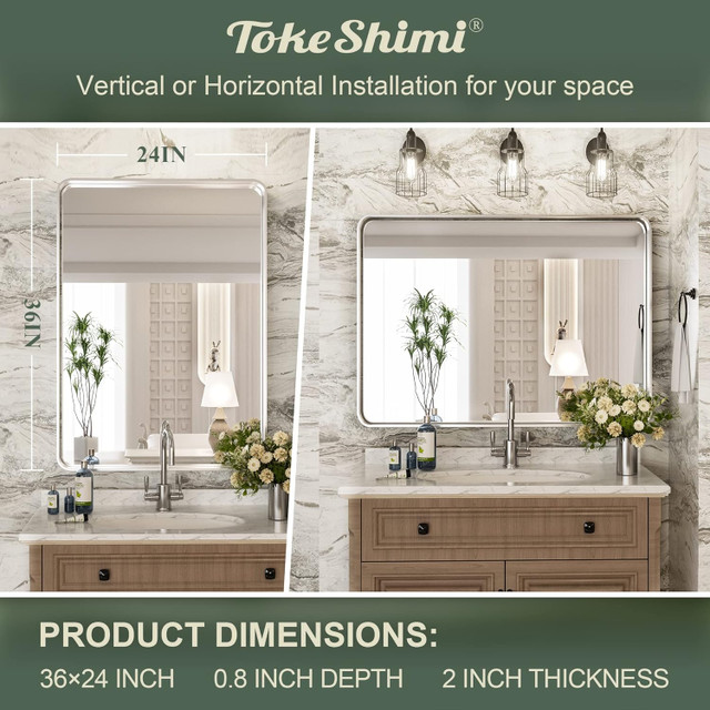 TokeShimi 24 x 32 Inch Brushed Silver Metal Frame Mirror NEW - photo 3