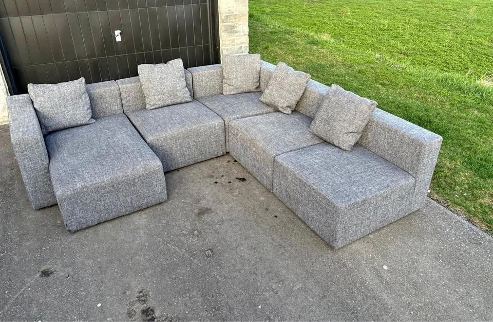 Grey 5 Piece Modular Sectional Sofa with Chaise - Free Delivery