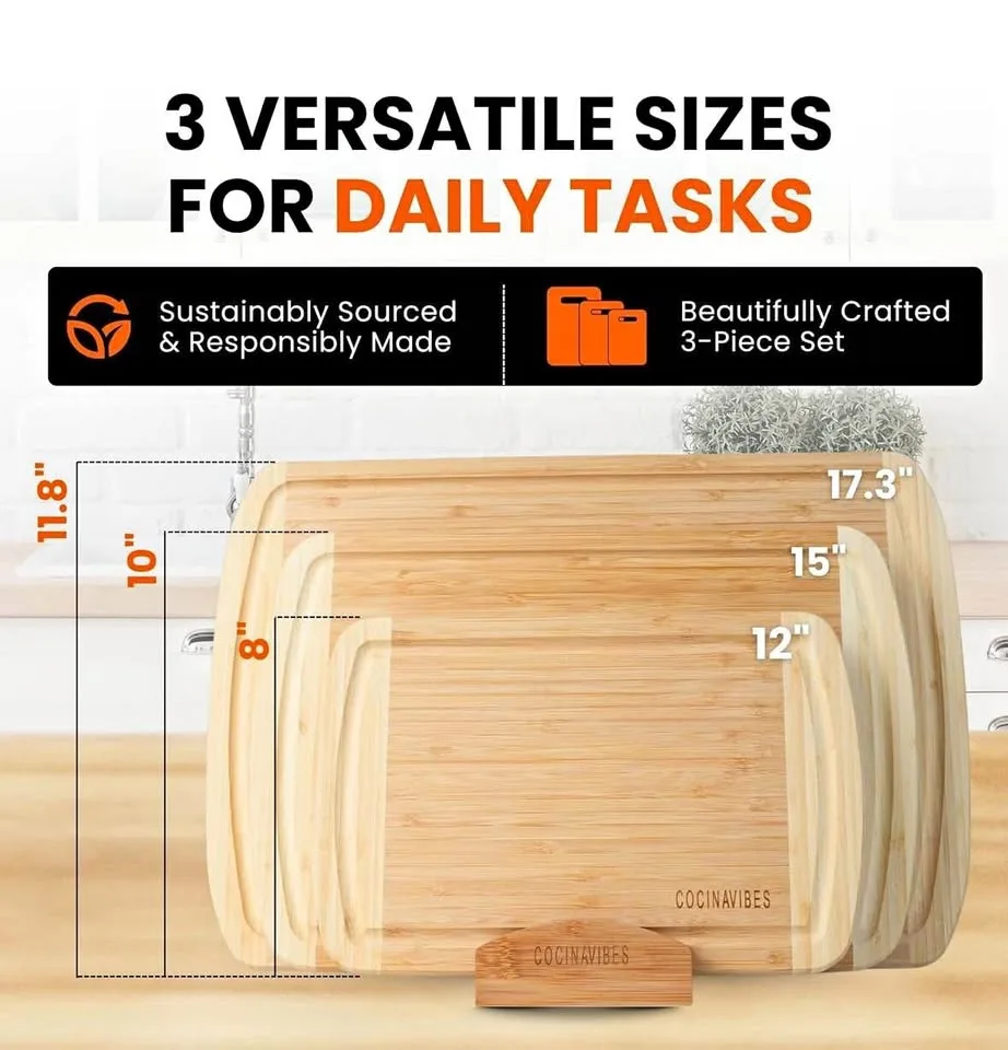 Bamboo Cutting Board Set – Non-Toxic Charcuterie Boards thumbnail