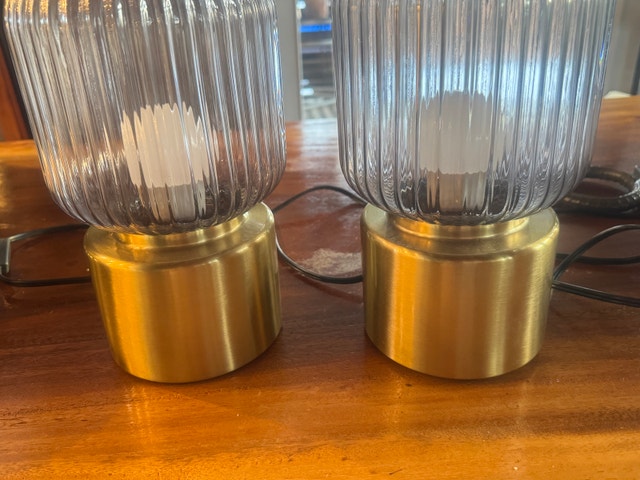 Set of 2 Modern Table Lamps - Smoky Grey Glass & Gold Base