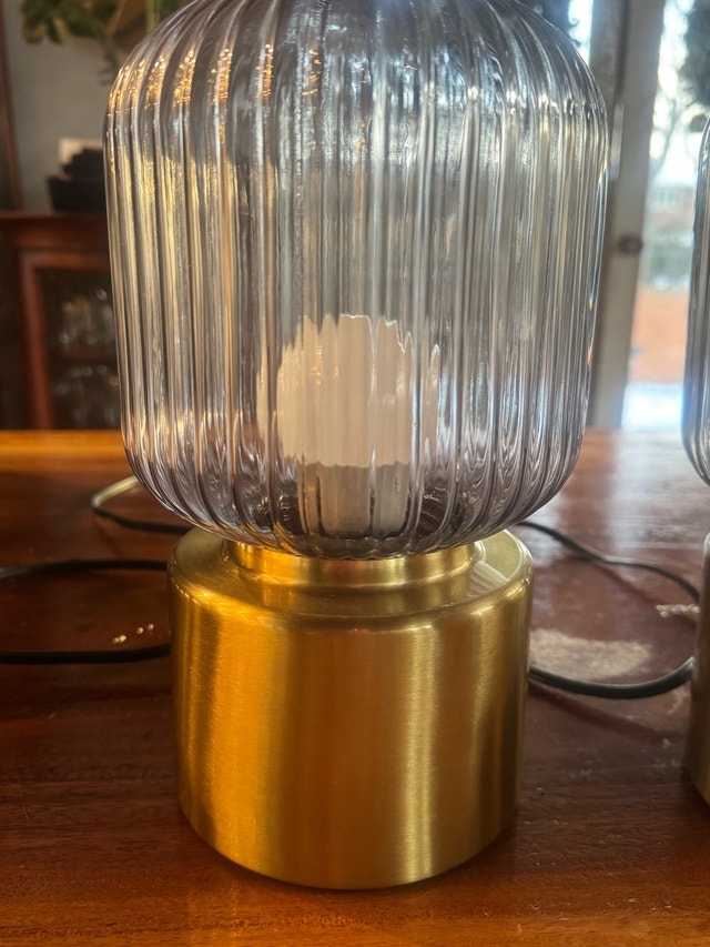 Set of 2 Modern Table Lamps - Smoky Grey Glass & Gold Base - photo 3