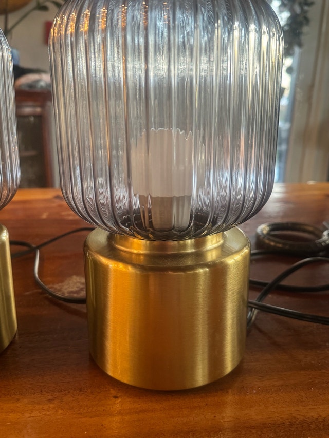 Set of 2 Modern Table Lamps - Smoky Grey Glass & Gold Base - photo 5