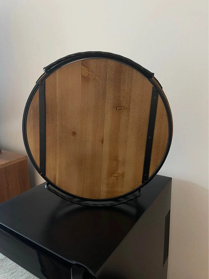 Round Wood Metal Tray Rustic Decor - photo 4