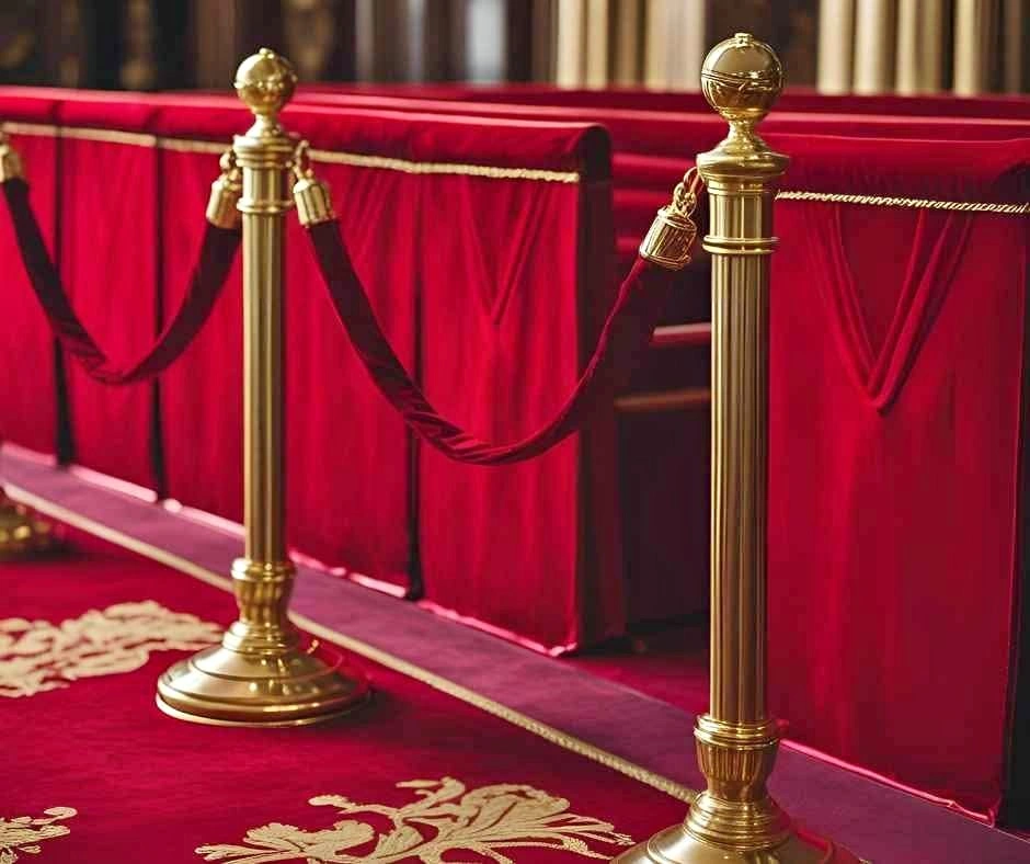 6 Red Velvet Rope Stanchions & 6ft Carpet for Rent