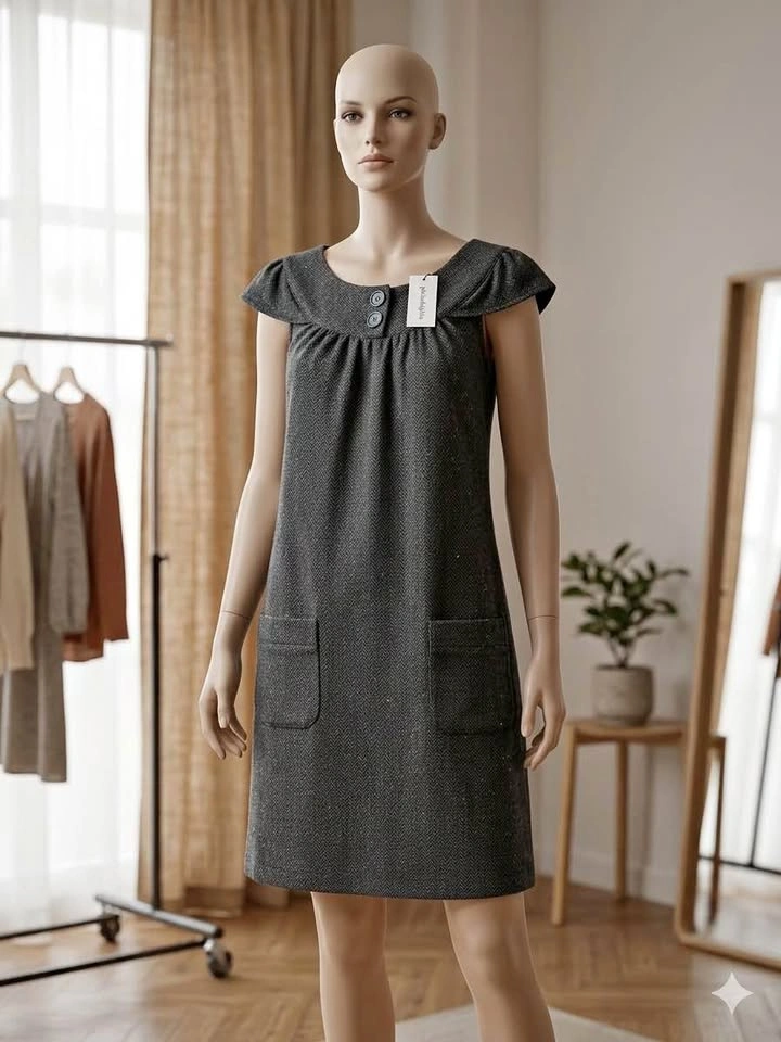 Women's Charcoal Grey tweed A-Line Dress XS