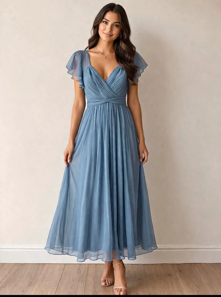 Blue Chiffon Evening Dress 4