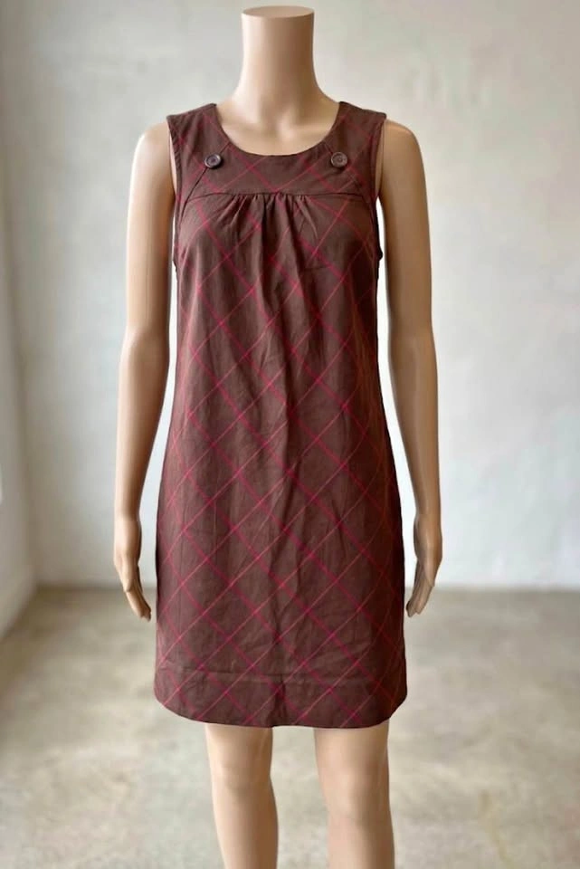 Brown Plaid Pinafore Dress XS