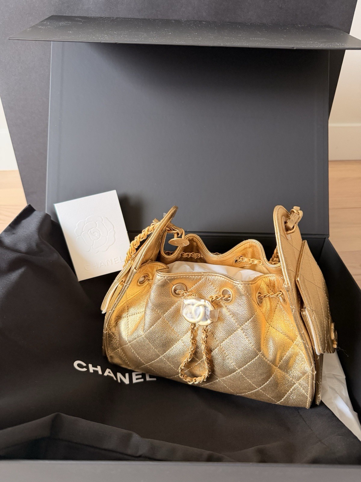 CHANEL 25 MINI HANDBAG -new with receipt- Metallic Grained & Gol - photo 2