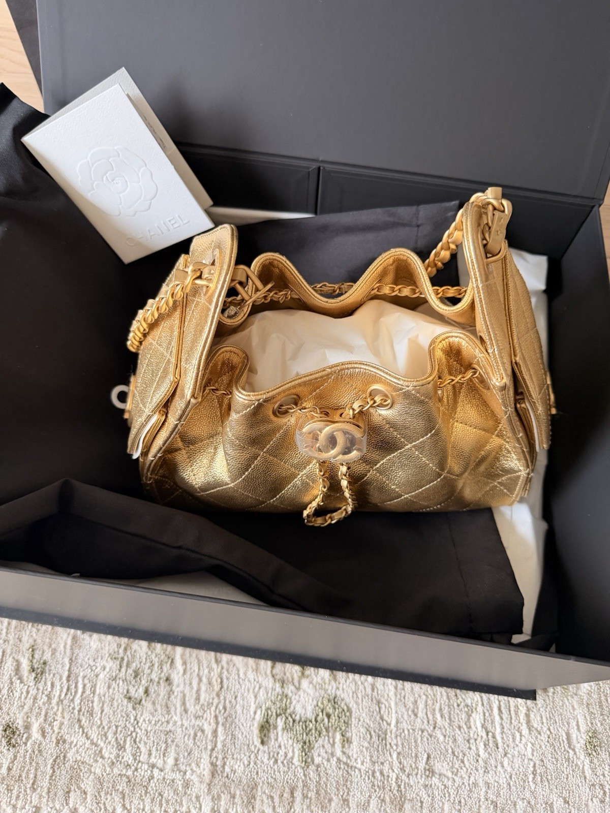 CHANEL 25 MINI HANDBAG -new with receipt- Metallic Grained & Gol - photo 3