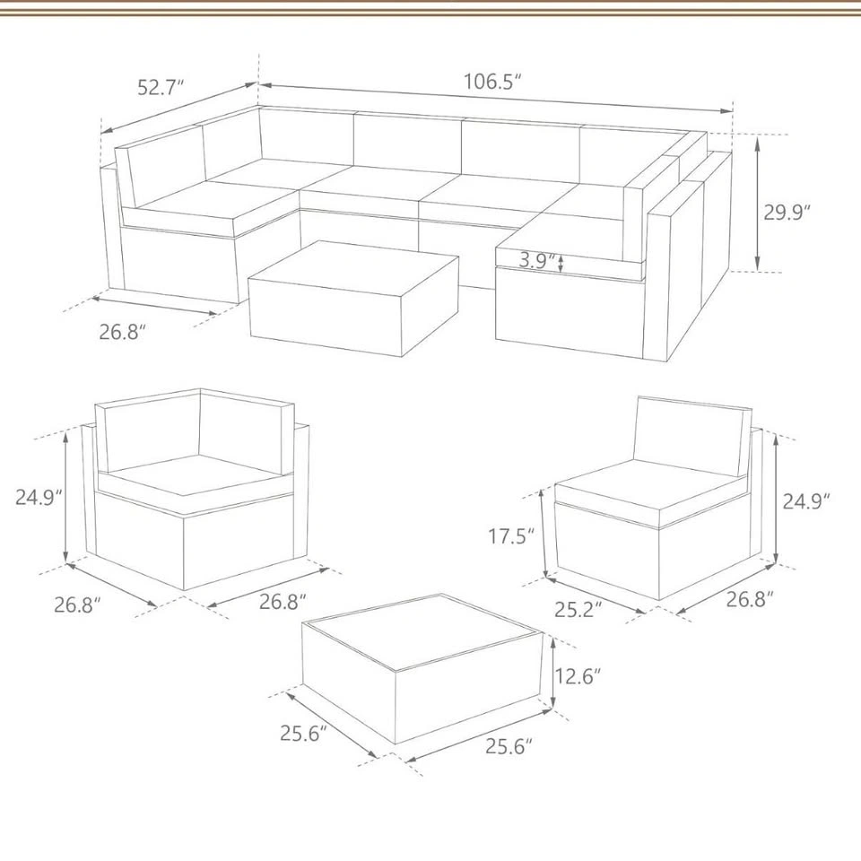 7-Piece Modular Outdoor Sofa Set with Cushions & Coffee Table - photo 3