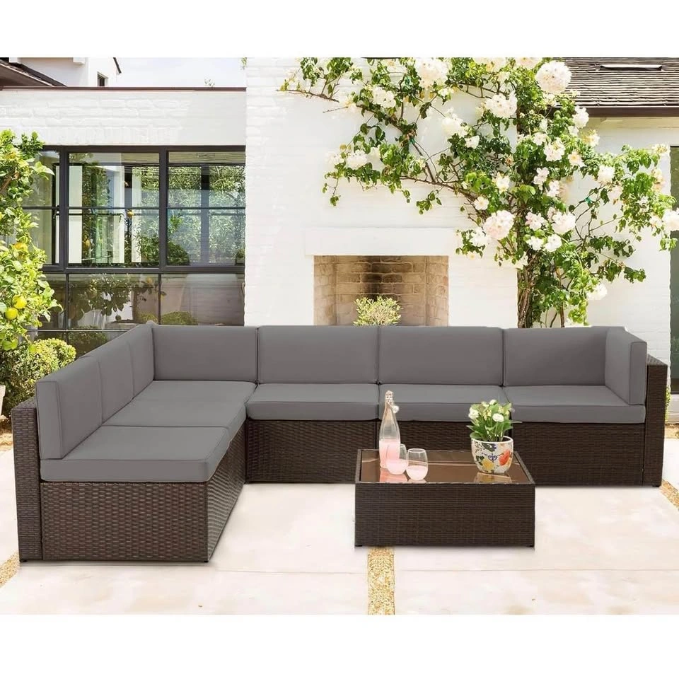 7-Piece Modular Outdoor Sofa Set with Cushions & Coffee Table - photo 4