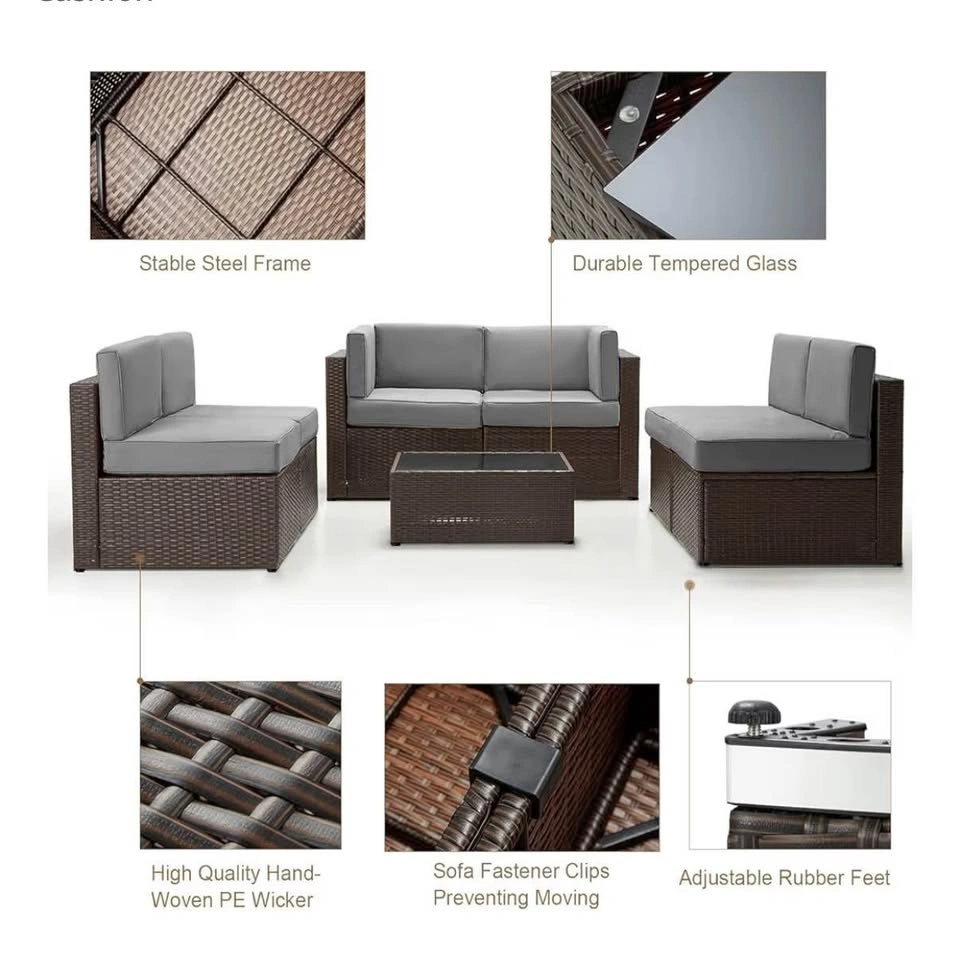 7-Piece Modular Outdoor Sofa Set with Cushions & Coffee Table - photo 5