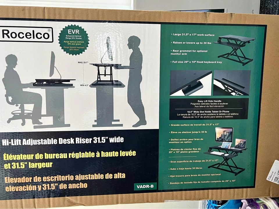 Rocelco 32" Sit-To-Stand Adjustable Height Desk Riser - Black