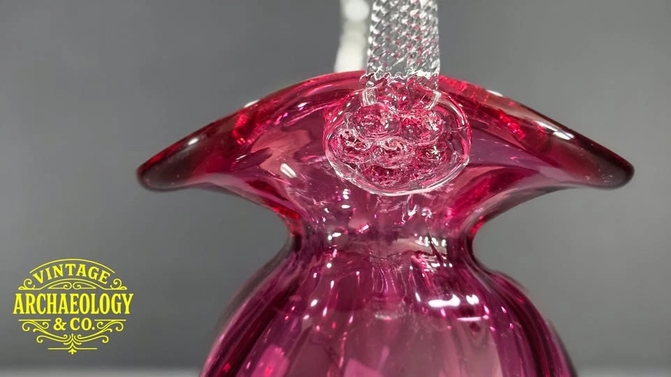 CRANBERRY GLASS BASKET WITH TWISTED CLEAR HANDLE - photo 2