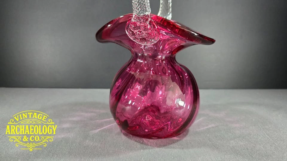 CRANBERRY GLASS BASKET WITH TWISTED CLEAR HANDLE - photo 3