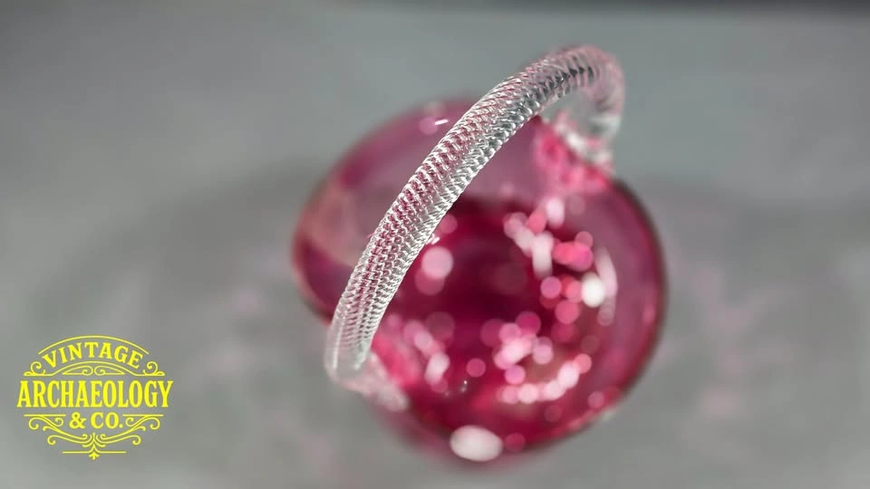 CRANBERRY GLASS BASKET WITH TWISTED CLEAR HANDLE - photo 4