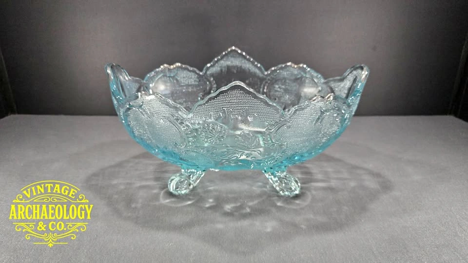 Light Blue Pressed Glass Footed Bowl - Lombardi Pattern by Jeann