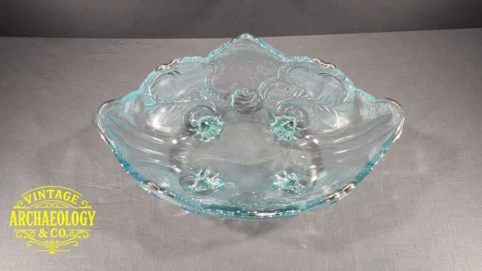 Light Blue Pressed Glass Footed Bowl - Lombardi Pattern by Jeann - photo 2