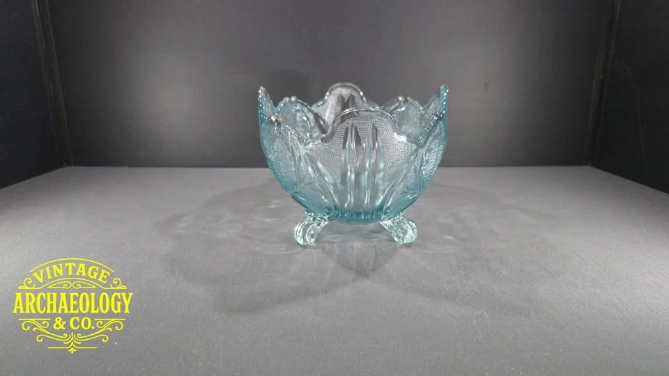Light Blue Pressed Glass Footed Bowl - Lombardi Pattern by Jeann - photo 3